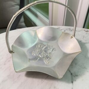 VTG 50s NASCO Italy Hammered Aluminum Basket Rose Motif Mid Century‎ Modern MCM